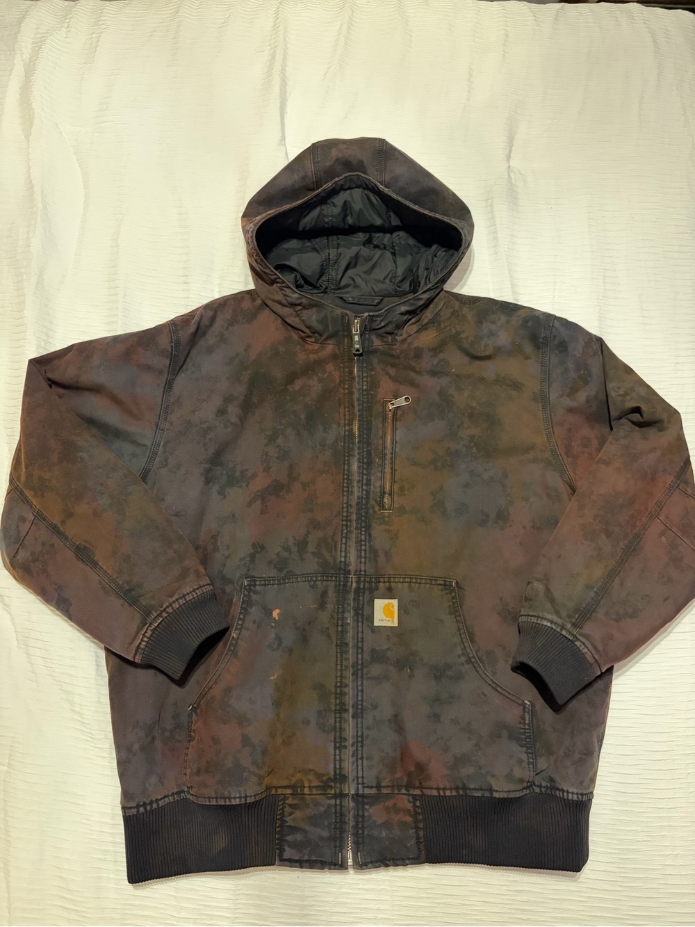 Custom Carhartt Hooded Work Jacket - Brown & Black Tie-Dye